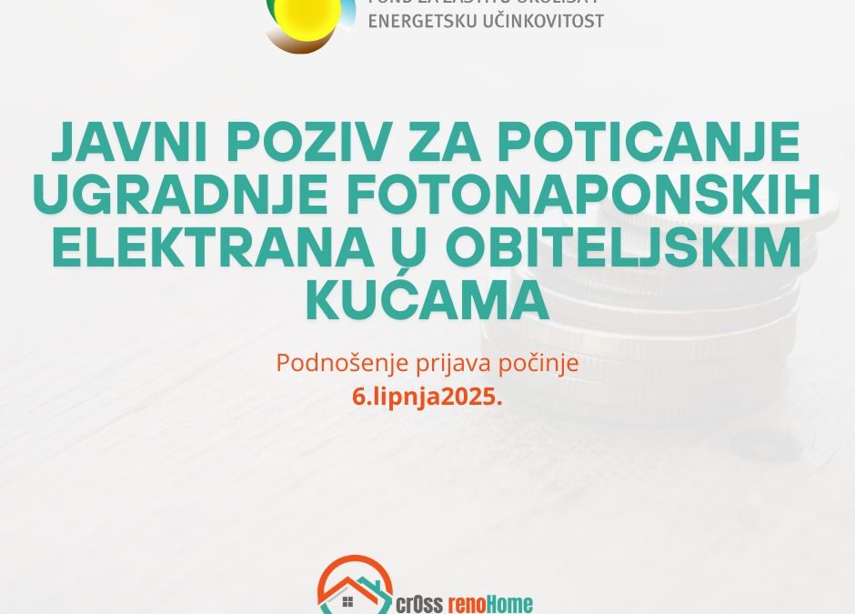 Otvoren Javni poziv za sufinanciranje sunčanih elektrana na obiteljskim kućama