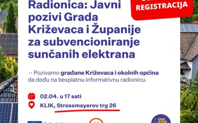 KLIK organizira radionicu o sufinanciranju sunčanih elektrana za građane – otvorena dva poziva  jedan od Grada Križevci i jedan od Koprivničko-križevačke županije